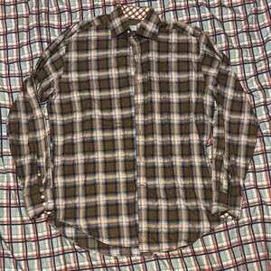 Men's Brown Plaid Button-Up Shirt